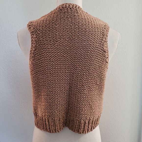 GAP Chunky Knit Sleeveless Open Cardigan Womens Size Small Handknit Camel EUC - Picture 3 of 10